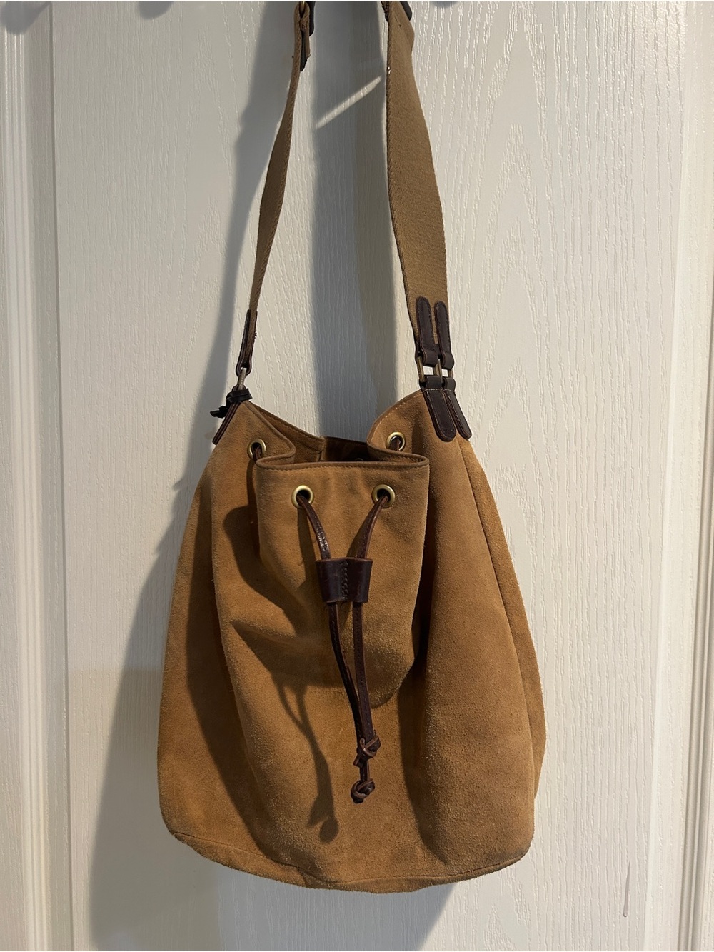 Lauren Ralph Lauren Brown Suede Drawstring Bucket Bag